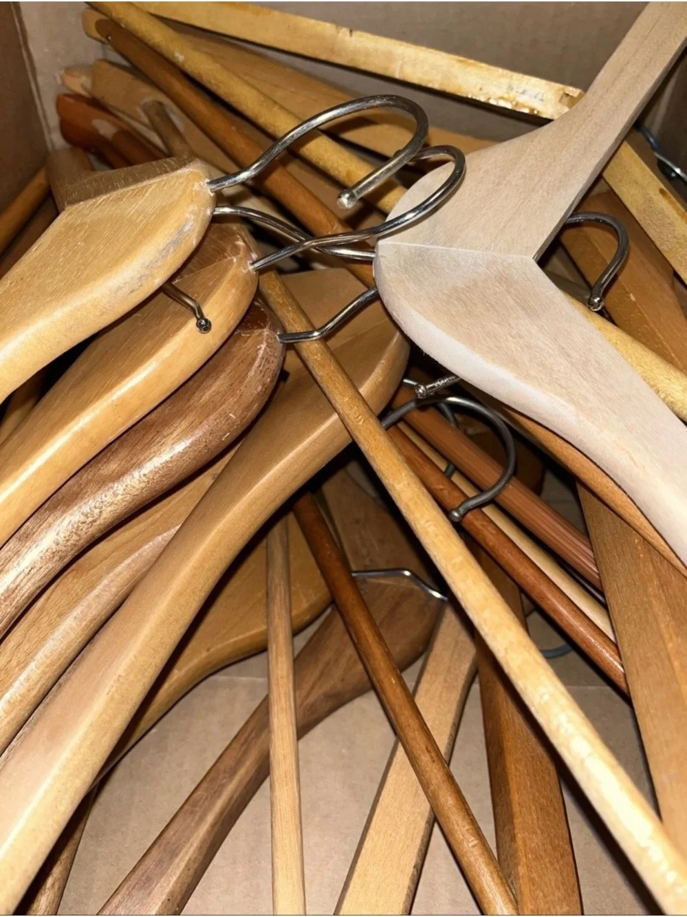 20 Natural Wood clothes Hangers w/ Metal Hooks